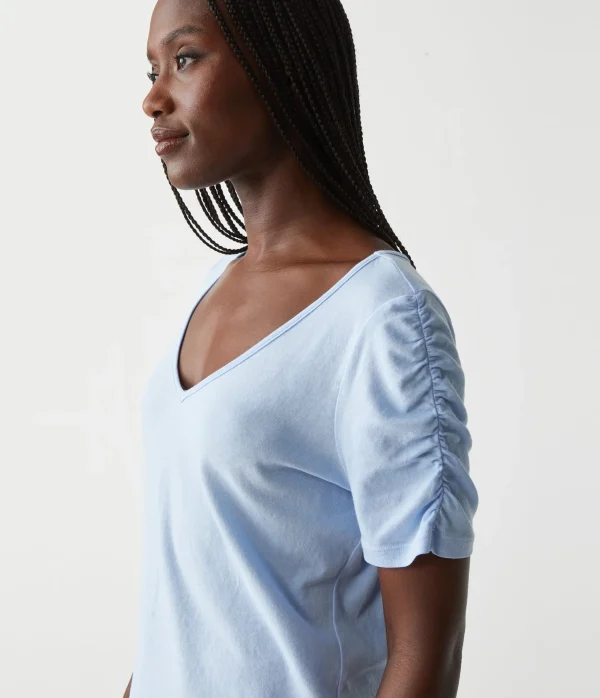 Michael Stars Josie Ruched Sleeve Tee- T-Shirts