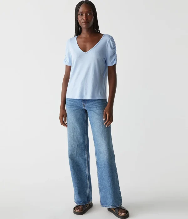 Michael Stars Josie Ruched Sleeve Tee- T-Shirts