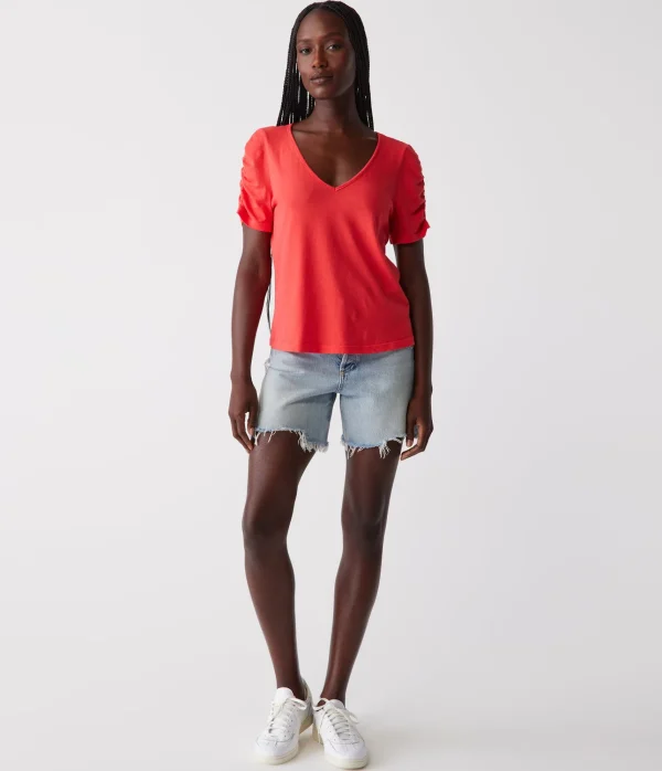 Michael Stars Josie Ruched Sleeve Tee- T-Shirts