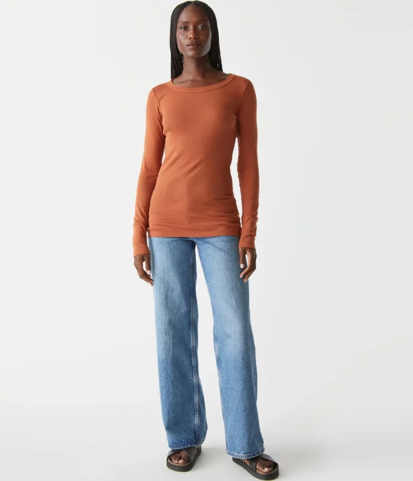 Michael Stars Legacy Supima Tee with Raw Edge- T-Shirts | Supima Cotton T-Shirts