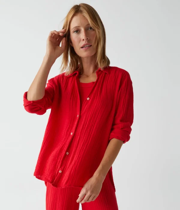 Michael Stars Leo Gauze Button Down Shirt- Tops, Blouses & Shirts