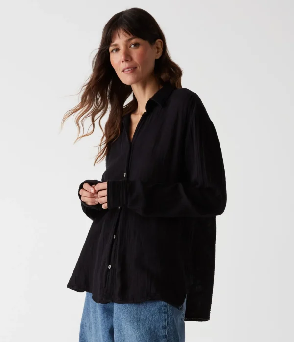 Michael Stars Leo Gauze Button Down Shirt- Tops, Blouses & Shirts