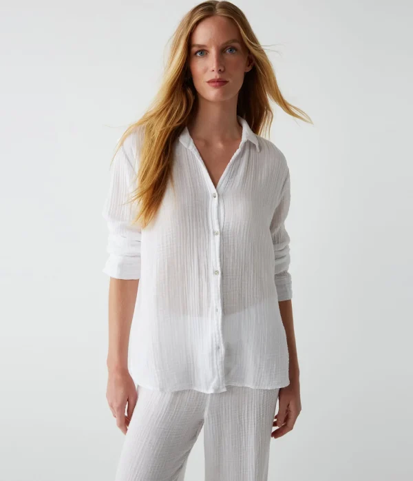 Michael Stars Leo Gauze Button Down Shirt- Tops, Blouses & Shirts