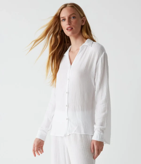 Michael Stars Leo Gauze Button Down Shirt- Tops, Blouses & Shirts