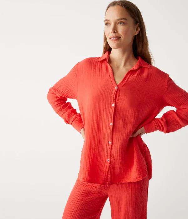 Michael Stars Leo Gauze Button Down Shirt- Tops, Blouses & Shirts