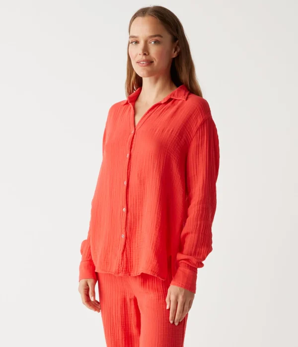 Michael Stars Leo Gauze Button Down Shirt- Tops, Blouses & Shirts