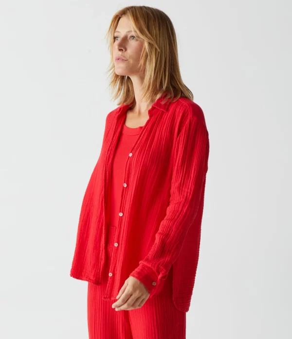 Michael Stars Leo Gauze Button Down Shirt- Tops, Blouses & Shirts