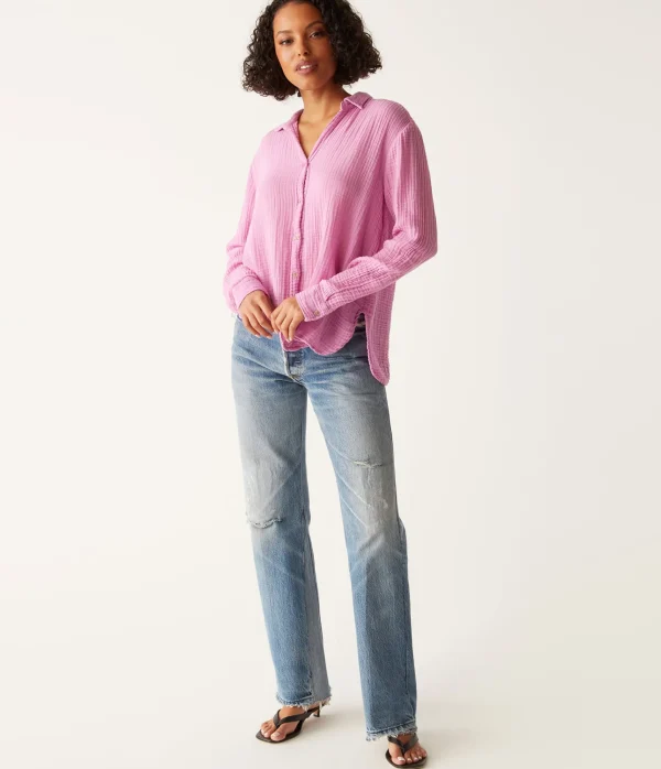 Michael Stars Leo Gauze Button Down Shirt- Tops, Blouses & Shirts