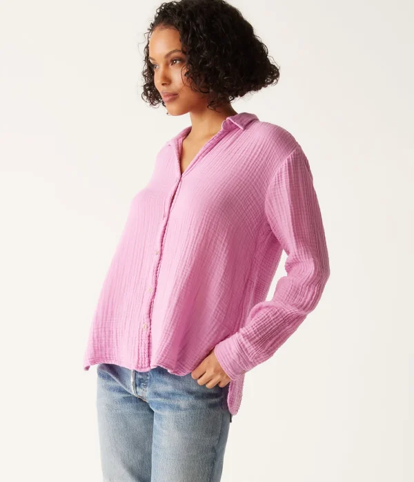 Michael Stars Leo Gauze Button Down Shirt- Tops, Blouses & Shirts