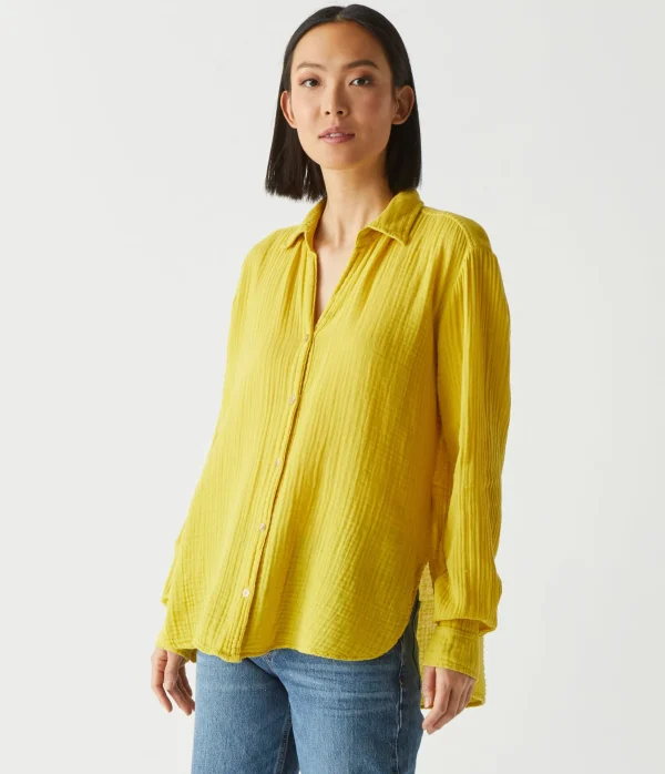 Michael Stars Leo Gauze Button Down Shirt- Tops, Blouses & Shirts