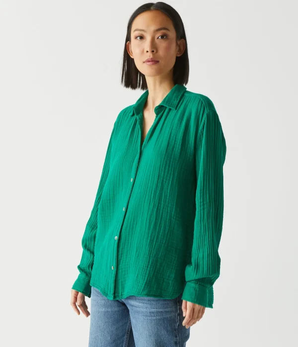 Michael Stars Leo Gauze Button Down Shirt- Tops, Blouses & Shirts