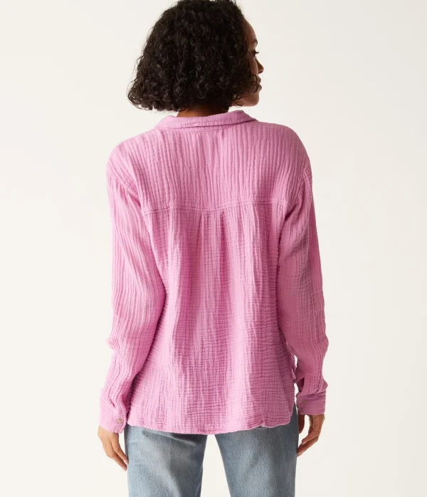 Michael Stars Leo Gauze Button Down Shirt- Tops, Blouses & Shirts