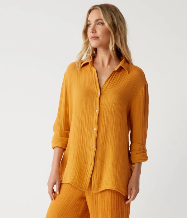 Michael Stars Leo Gauze Button Down Shirt- Tops, Blouses & Shirts