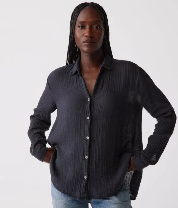 Michael Stars Leo Gauze Button Down Shirt- Tops, Blouses & Shirts