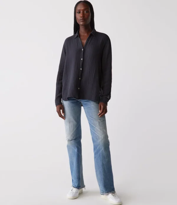 Michael Stars Leo Gauze Button Down Shirt- Tops, Blouses & Shirts