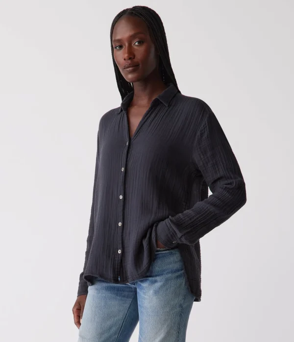 Michael Stars Leo Gauze Button Down Shirt- Tops, Blouses & Shirts