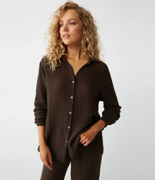 Michael Stars Leo Gauze Button Down Shirt- Tops, Blouses & Shirts