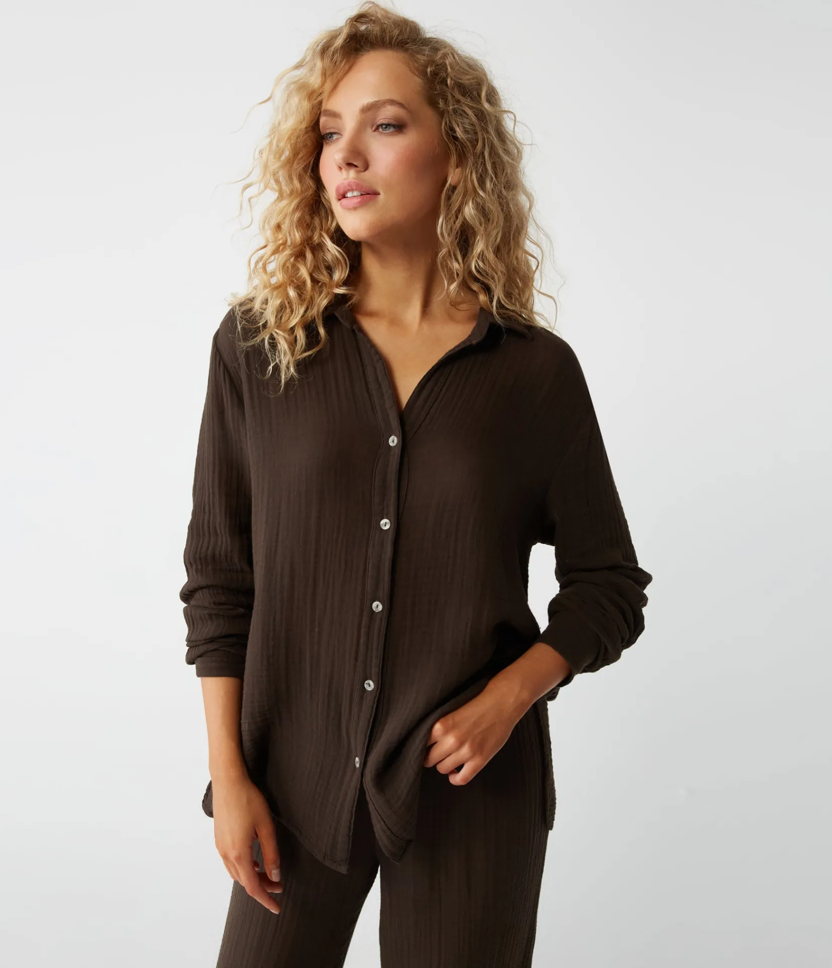 leo_gauze_button_down_shirt_52.webp Michael Stars Leo Gauze Button Down Shirt- Tops, Blouses & Shirts