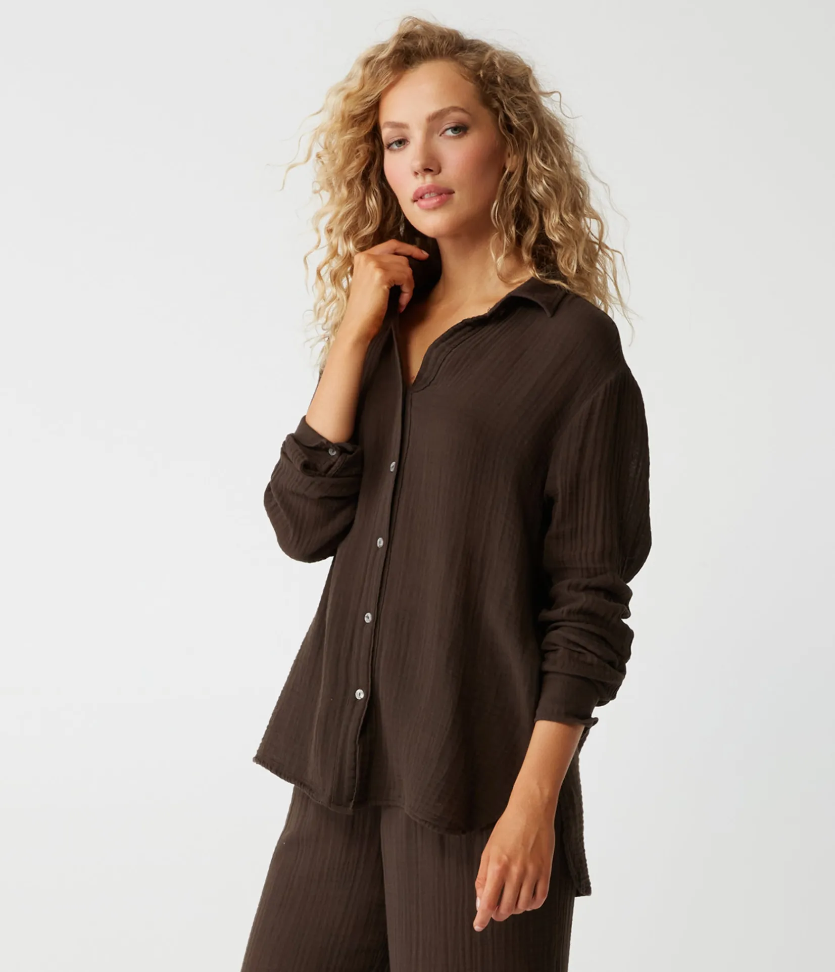 leo_gauze_button_down_shirt_54.webp Michael Stars Leo Gauze Button Down Shirt- Tops, Blouses & Shirts