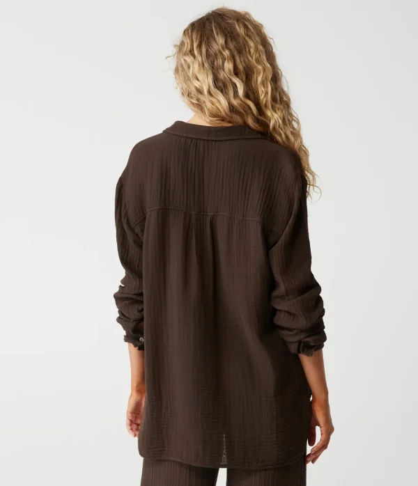 Michael Stars Leo Gauze Button Down Shirt- Tops, Blouses & Shirts