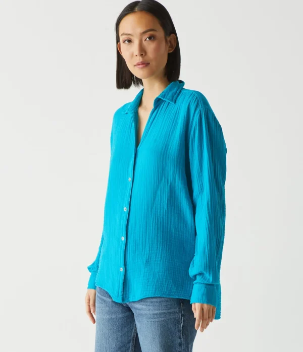 Michael Stars Leo Gauze Button Down Shirt- Tops, Blouses & Shirts