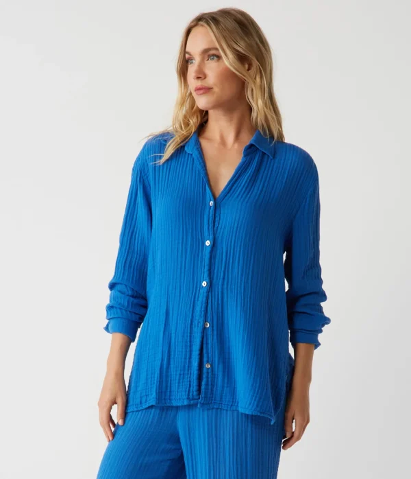 Michael Stars Leo Gauze Button Down Shirt- Tops, Blouses & Shirts