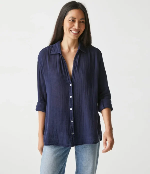 Michael Stars Leo Gauze Button Down Shirt- Tops, Blouses & Shirts