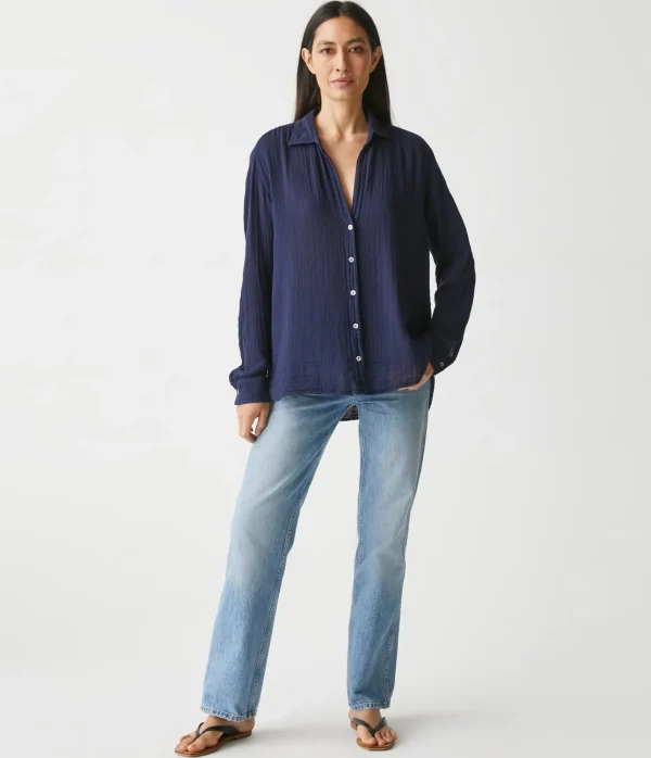 Michael Stars Leo Gauze Button Down Shirt- Tops, Blouses & Shirts