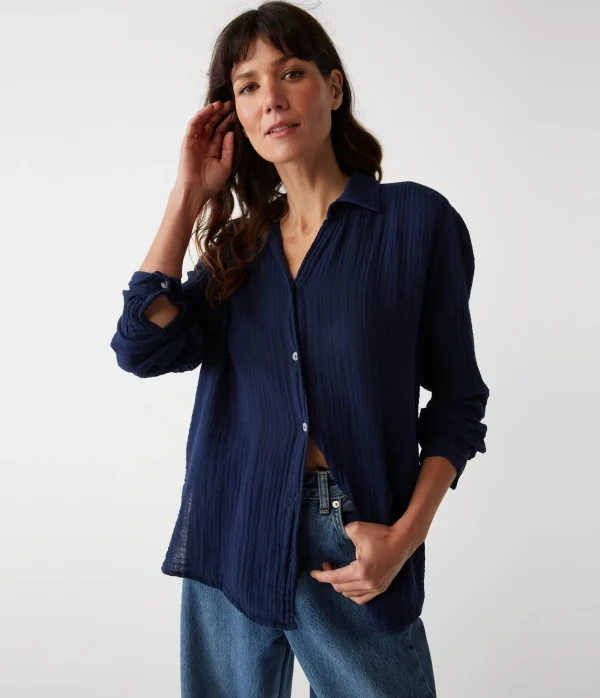Michael Stars Leo Gauze Button Down Shirt- Tops, Blouses & Shirts