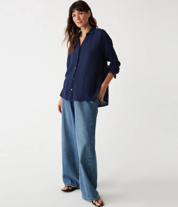 Michael Stars Leo Gauze Button Down Shirt- Tops, Blouses & Shirts