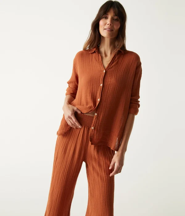 Michael Stars Leo Gauze Button Down Shirt- Tops, Blouses & Shirts