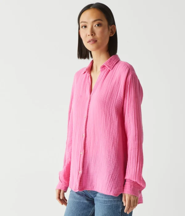 Michael Stars Leo Gauze Button Down Shirt- Tops, Blouses & Shirts