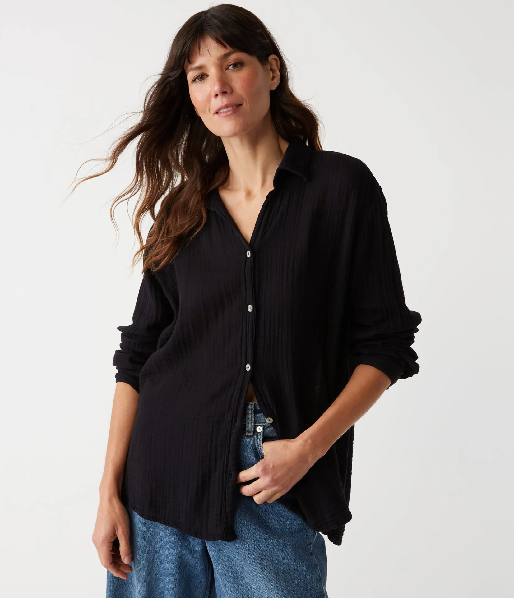 leo_gauze_button_down_shirt_8.webp Michael Stars Leo Gauze Button Down Shirt- Tops, Blouses & Shirts