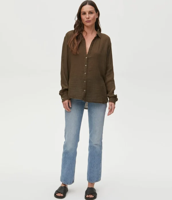 Michael Stars Leo Gauze Button Down Shirt- Tops, Blouses & Shirts