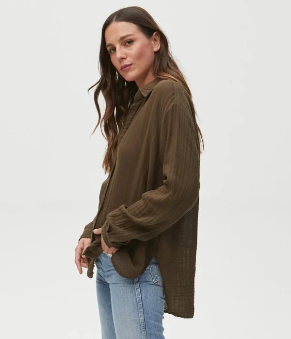 Michael Stars Leo Gauze Button Down Shirt- Tops, Blouses & Shirts