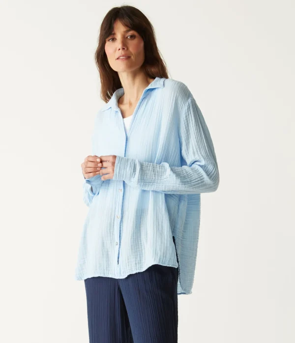 Michael Stars Leo Gauze Button Down Shirt- Tops, Blouses & Shirts