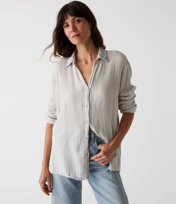 Michael Stars Leo Gauze Button Down Shirt- Tops, Blouses & Shirts