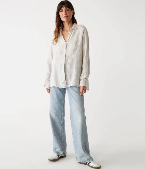 Michael Stars Leo Gauze Button Down Shirt- Tops, Blouses & Shirts