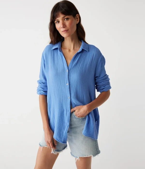 Michael Stars Leo Gauze Button Down Shirt- Tops, Blouses & Shirts