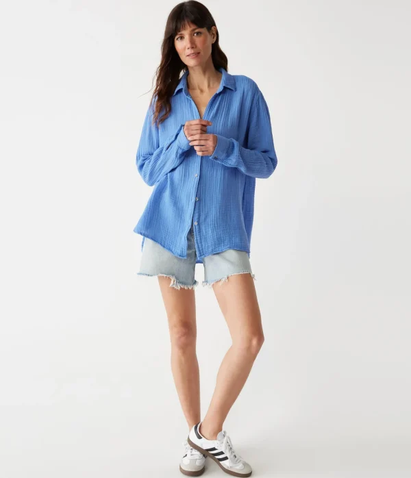 Michael Stars Leo Gauze Button Down Shirt- Tops, Blouses & Shirts