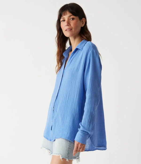 Michael Stars Leo Gauze Button Down Shirt- Tops, Blouses & Shirts