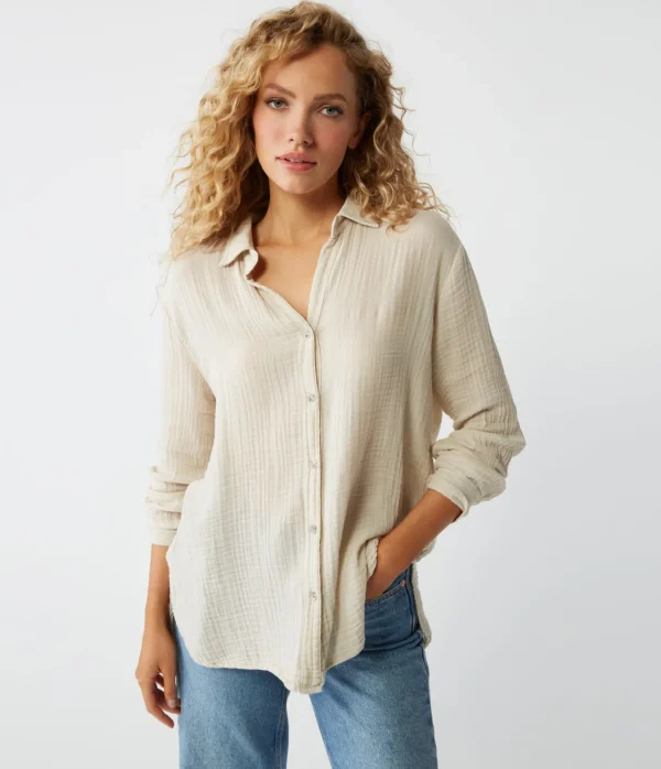 Michael Stars Leo Gauze Button Down Shirt- Tops, Blouses & Shirts