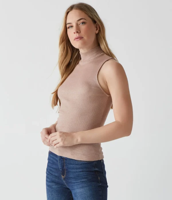 Michael Stars Lino Shine Mock Neck Tank- Tank Tops