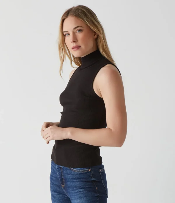 Michael Stars Lino Shine Mock Neck Tank- Tank Tops