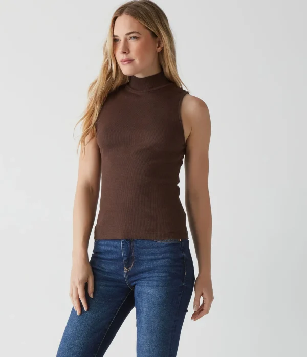 Michael Stars Lino Shine Mock Neck Tank- Tank Tops