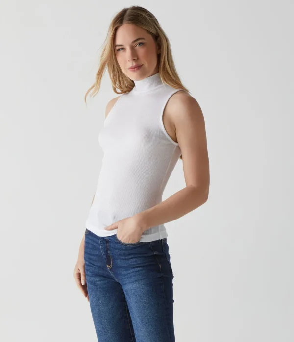 Michael Stars Lino Shine Mock Neck Tank- Tank Tops