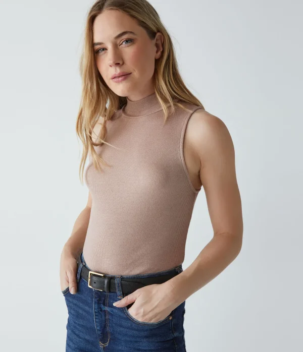 Michael Stars Lino Shine Mock Neck Tank- Tank Tops