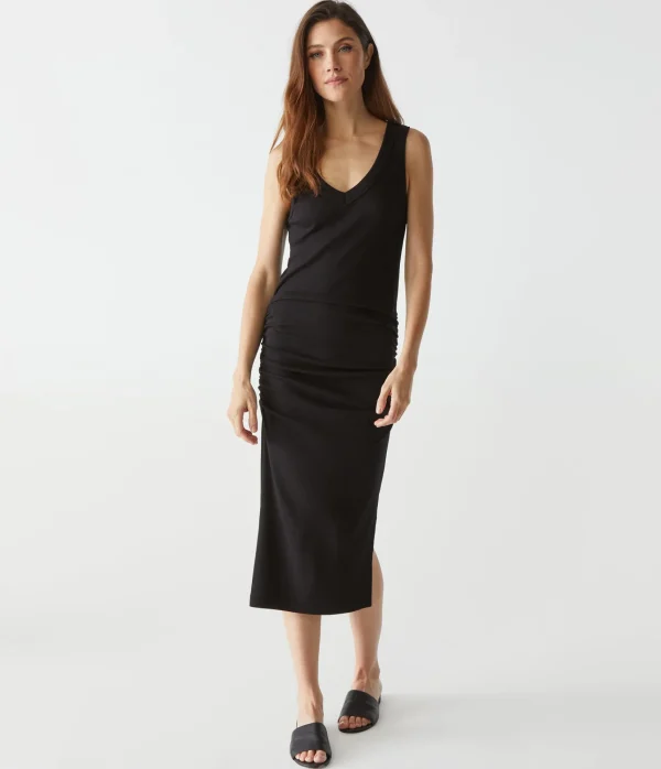 Michael Stars Lori Ribbed V-Neck Dress- Dresses | Midi Dresses