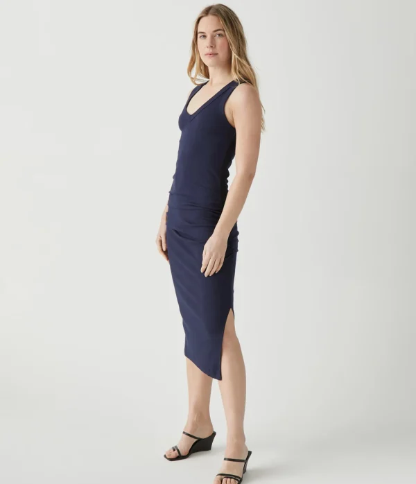 Michael Stars Lori Ribbed V-Neck Dress- Dresses | Midi Dresses