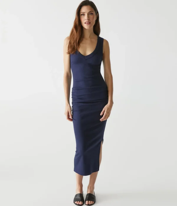 Michael Stars Lori Ribbed V-Neck Dress- Dresses | Midi Dresses